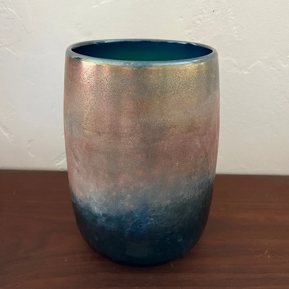 Anthropologie Teal and Rose Ombre Iridescent Vase